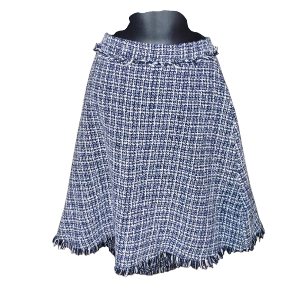 Lily by Firmiana blue and white plaid skirt with fringe hem, size M